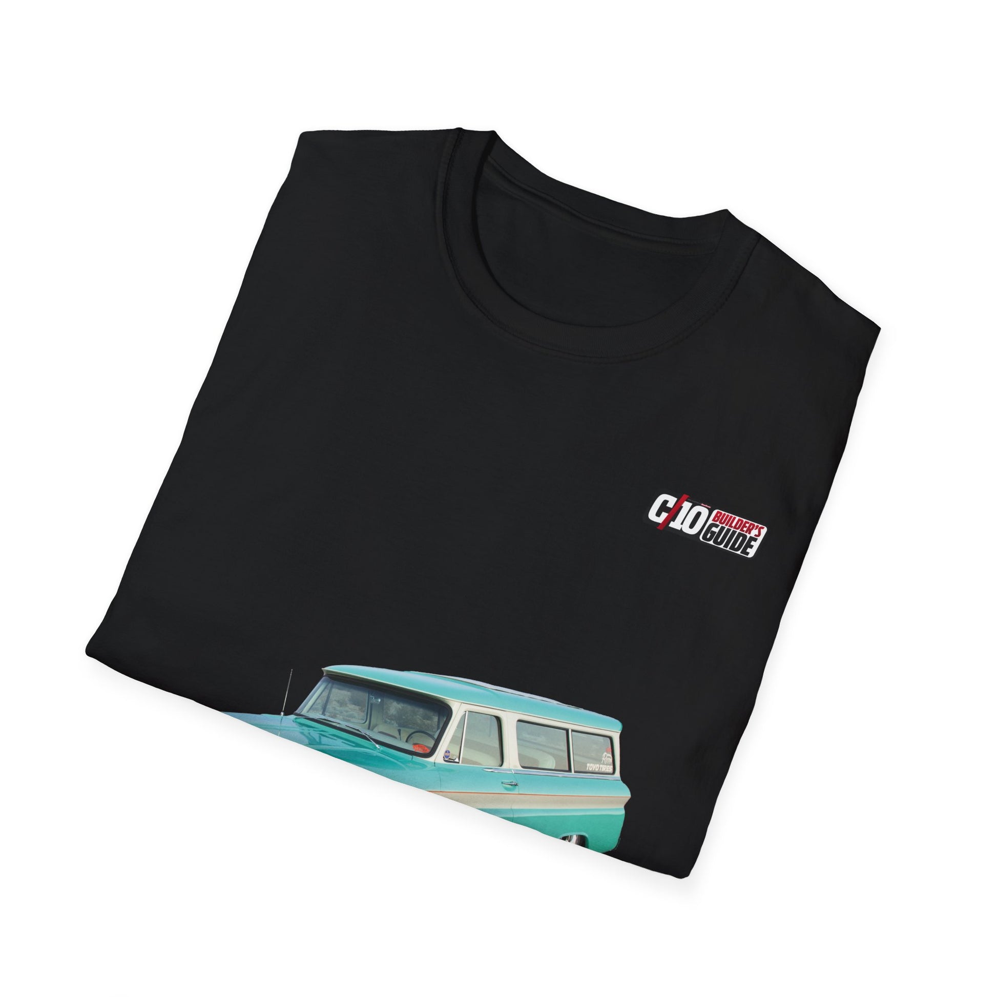 C10 ’66 Chevy Suburban Custom Unisex Softstyle Black T-Shirt
