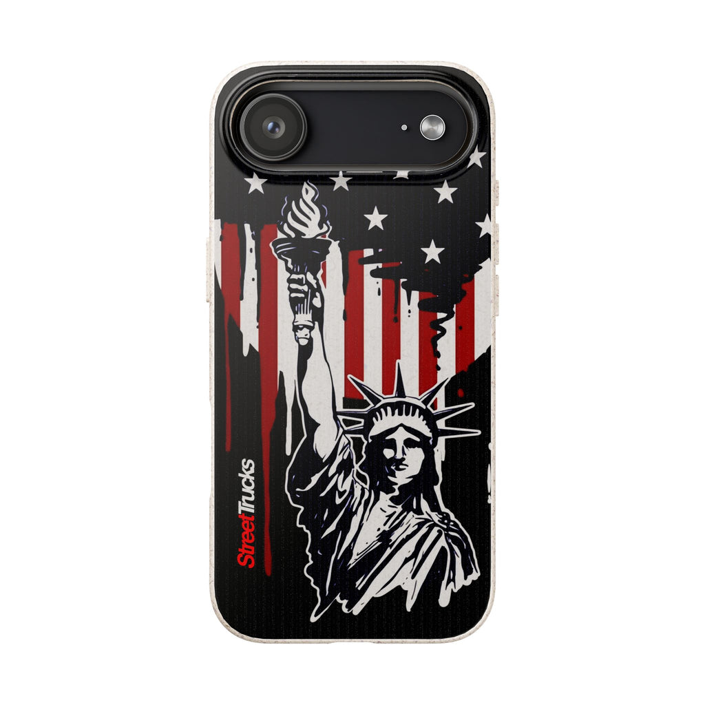 Street Trucks Biodegradable Case Statue of Liberty with Distressed American Flag phone case