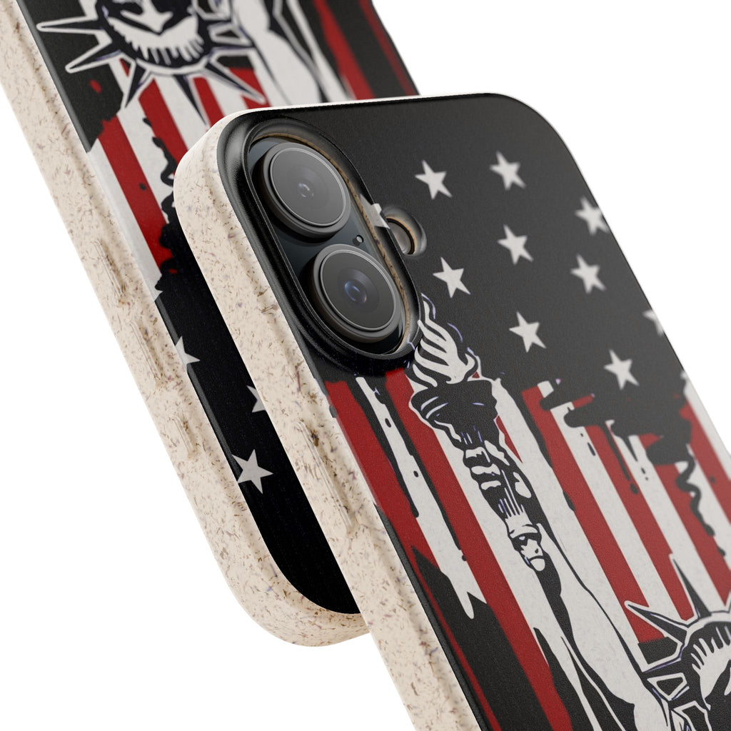 Street Trucks Biodegradable Case Statue of Liberty with Distressed American Flag phone case