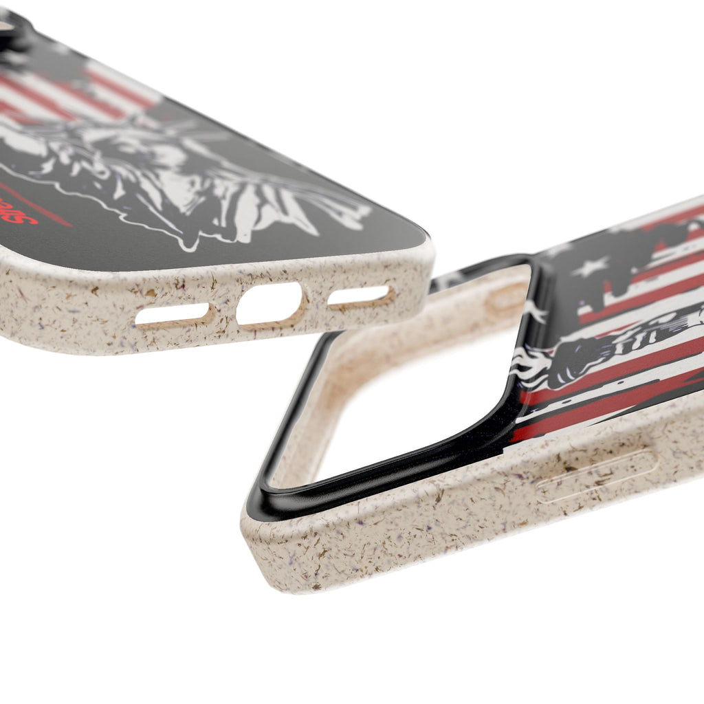 Street Trucks Biodegradable Case Statue of Liberty with Distressed American Flag phone case
