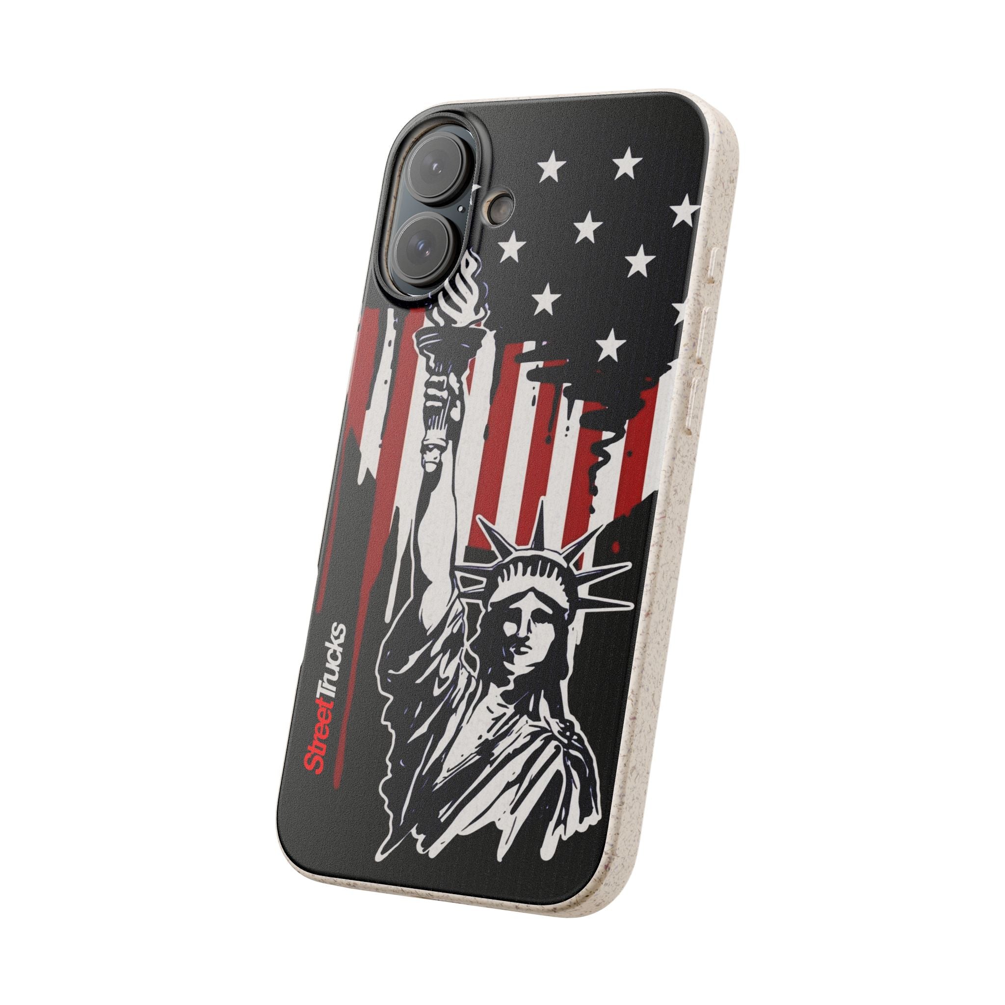 Street Trucks Biodegradable Case Statue of Liberty with Distressed American Flag phone case