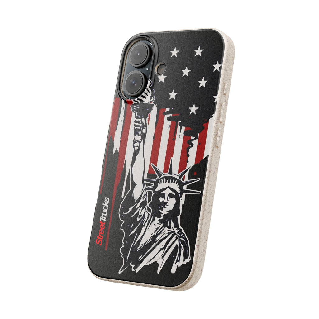 Street Trucks Biodegradable Case Statue of Liberty with Distressed American Flag phone case