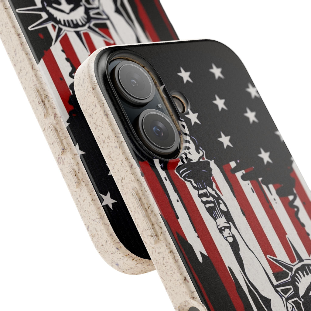 Street Trucks Biodegradable Case Statue of Liberty with Distressed American Flag phone case