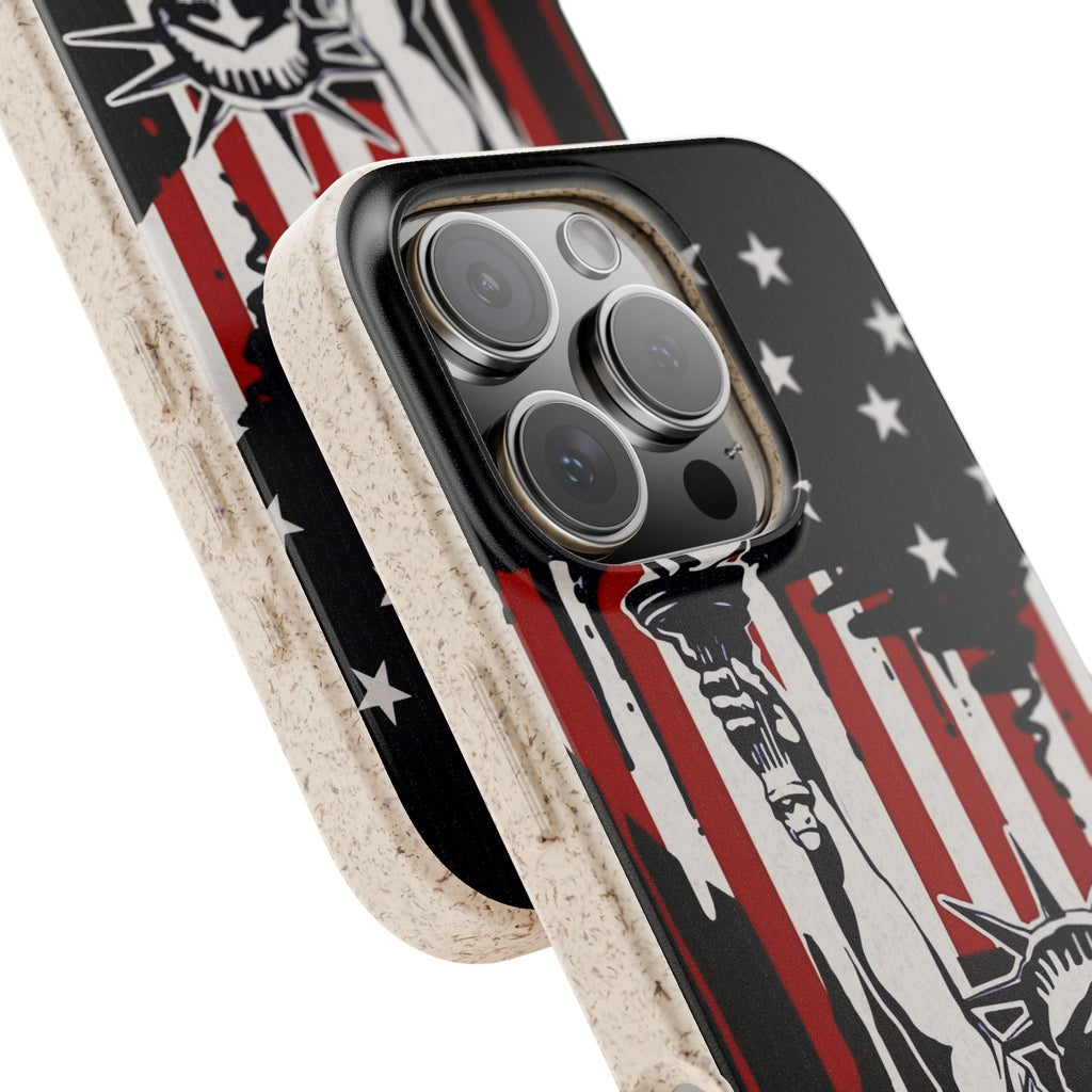 Street Trucks Biodegradable Case Statue of Liberty with Distressed American Flag phone case
