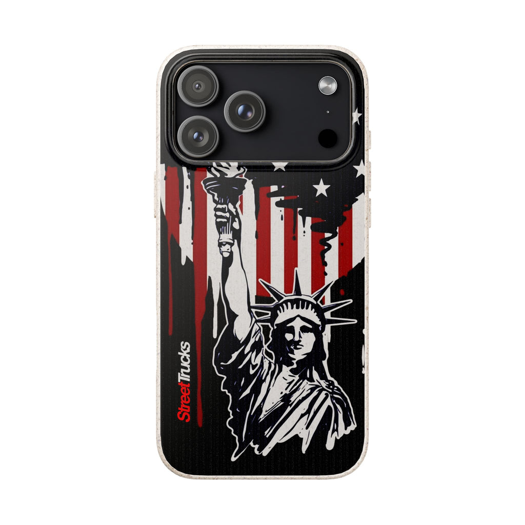 Street Trucks Biodegradable Case Statue of Liberty with Distressed American Flag phone case