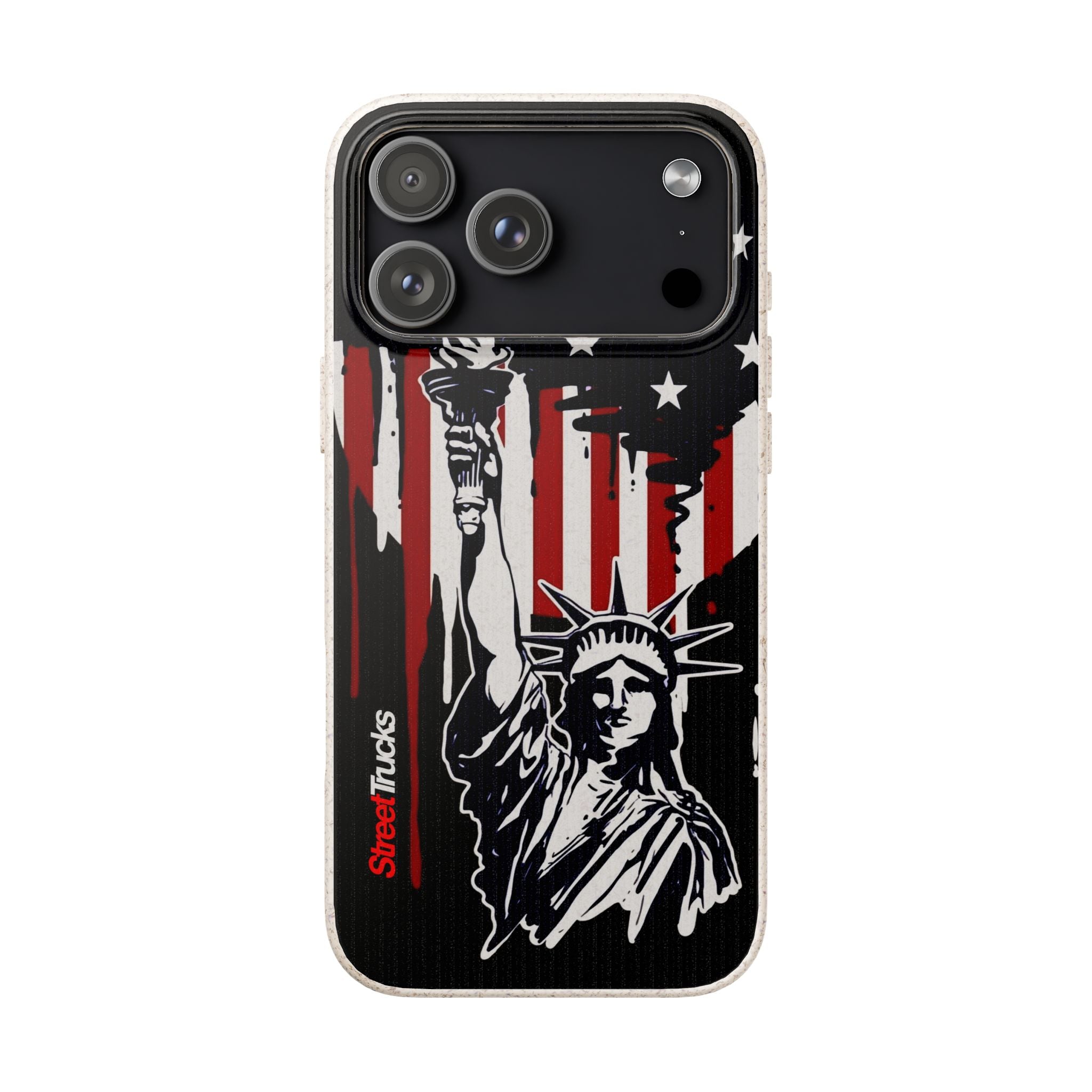 Street Trucks Biodegradable Case Statue of Liberty with Distressed American Flag phone case