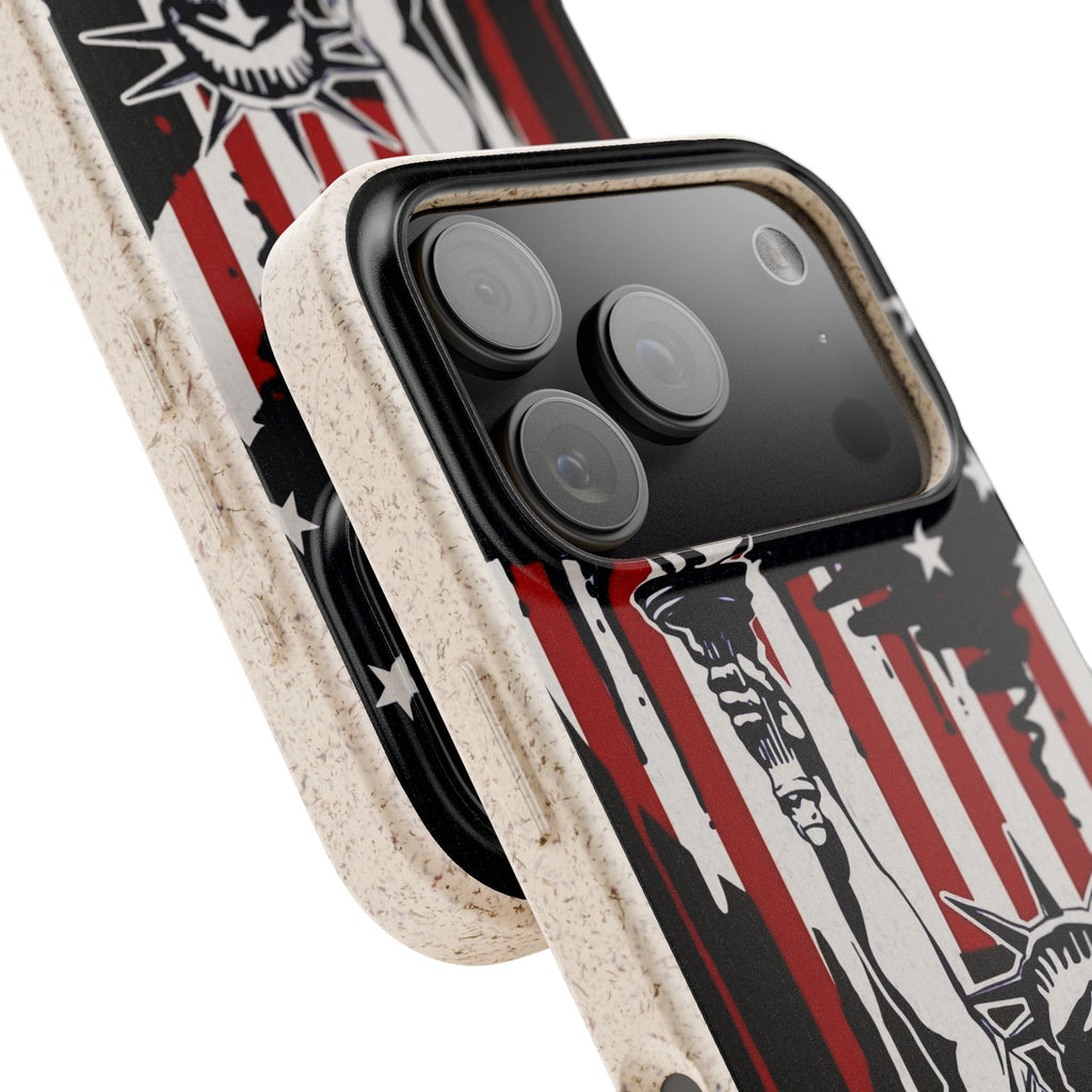 Street Trucks Biodegradable Case Statue of Liberty with Distressed American Flag phone case