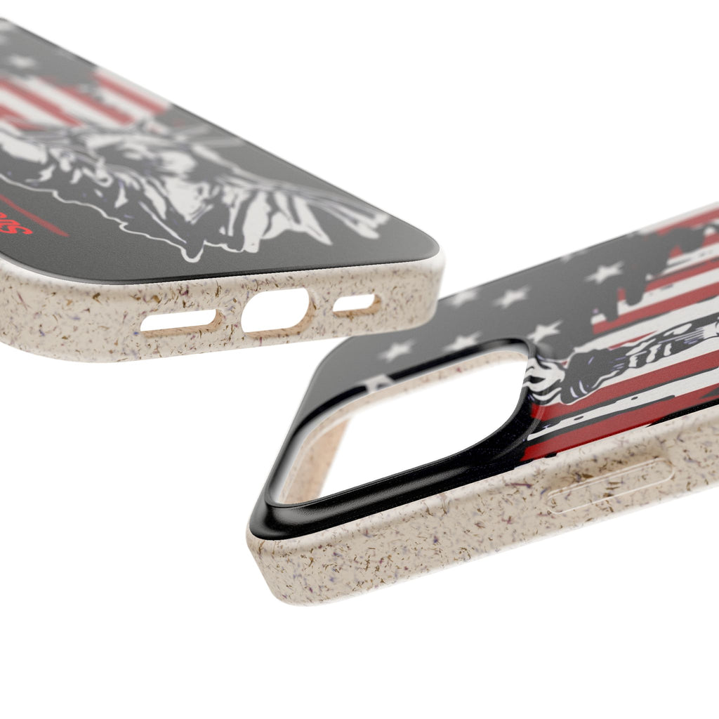 Street Trucks Biodegradable Case Statue of Liberty with Distressed American Flag phone case