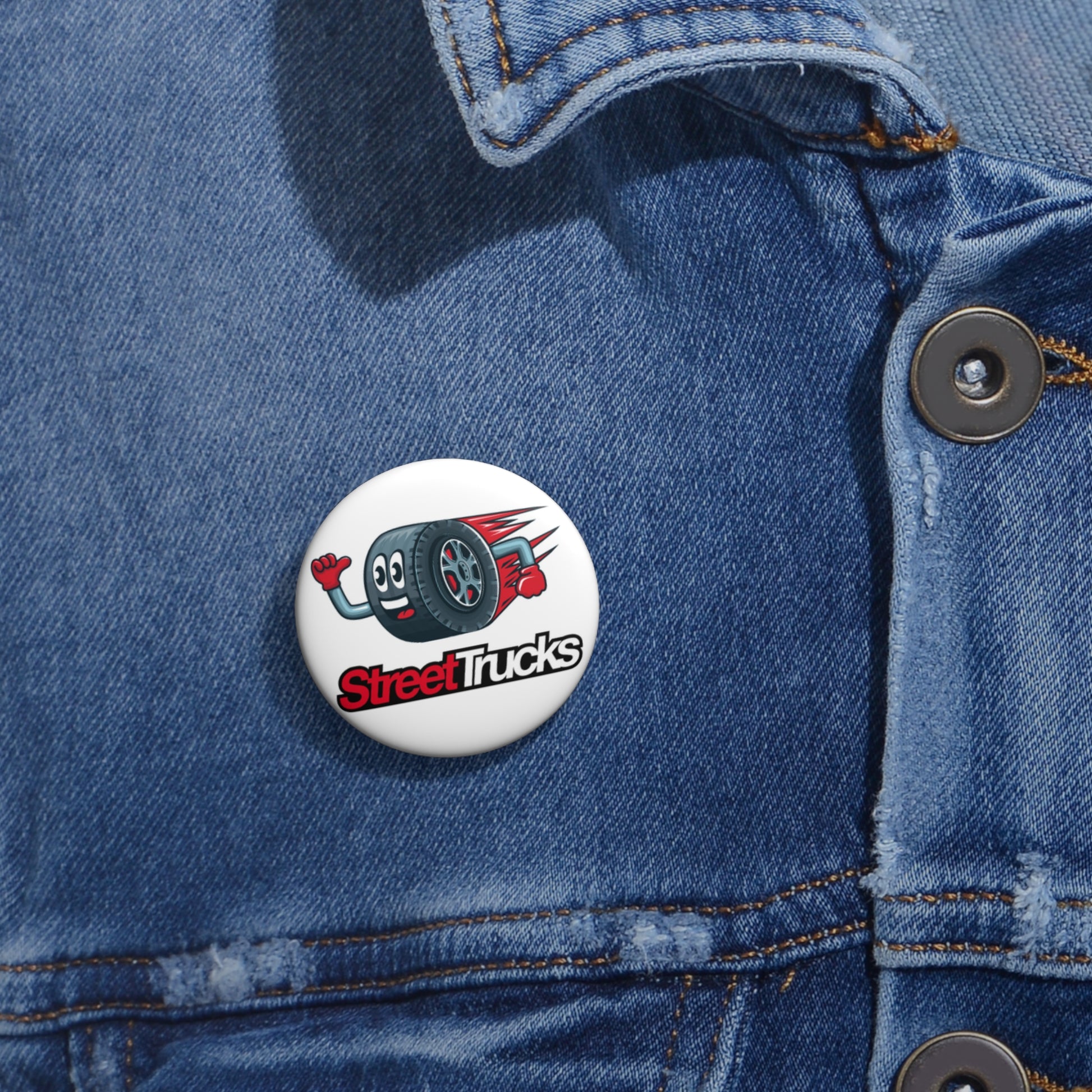 Custom Street Trucks Pin Buttons - Fun Tire Design for Auto Enthusiasts