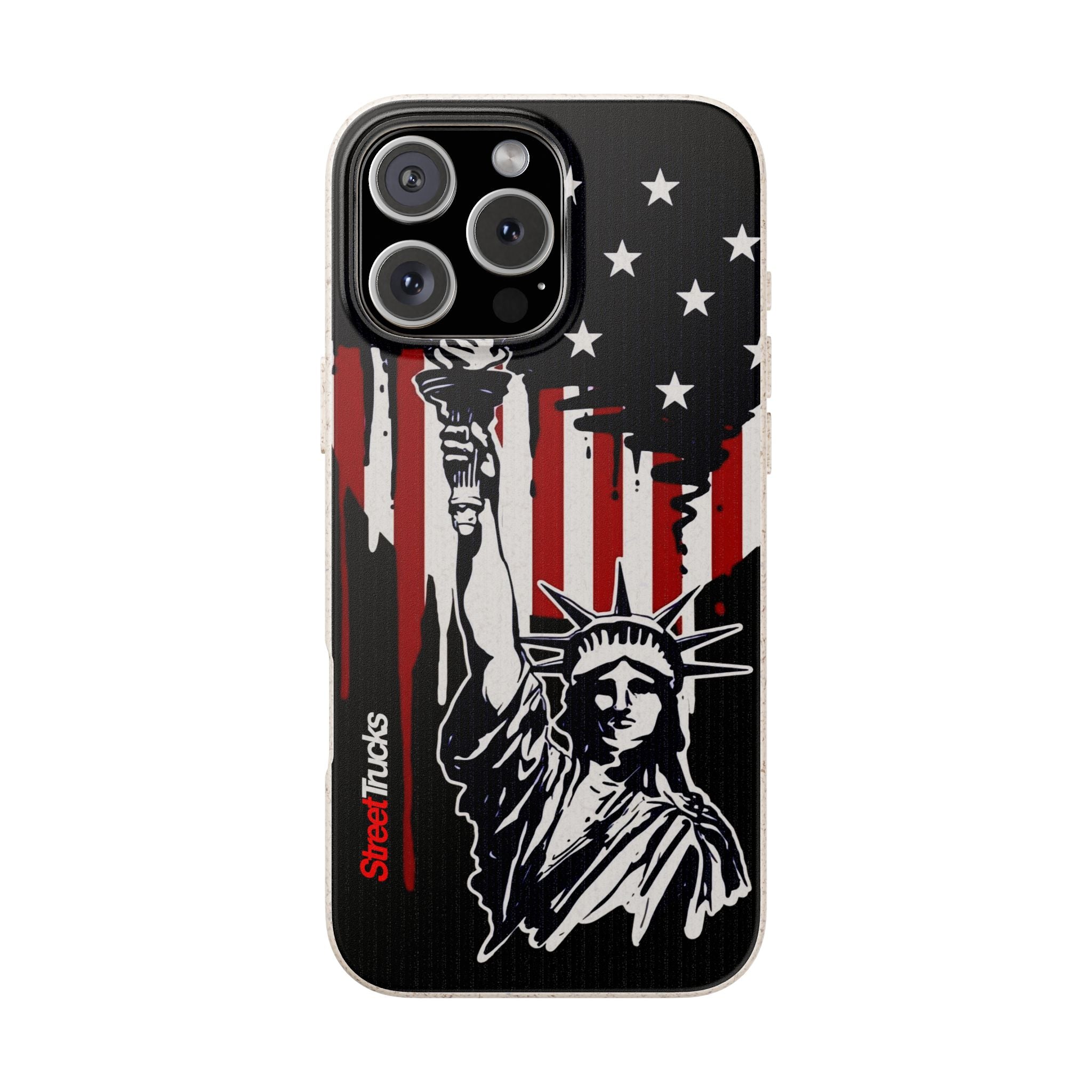 Street Trucks Biodegradable Case Statue of Liberty with Distressed American Flag phone case