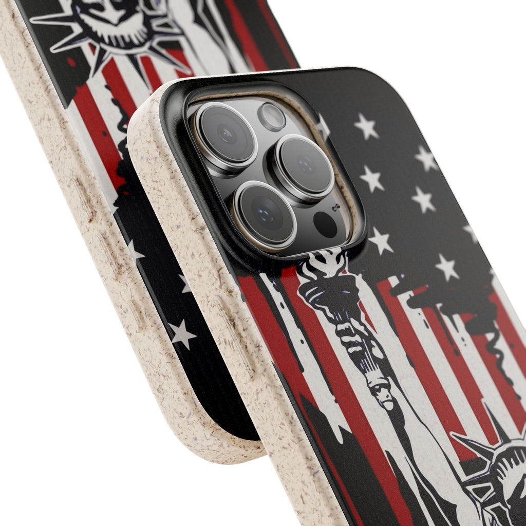 Street Trucks Biodegradable Case Statue of Liberty with Distressed American Flag phone case