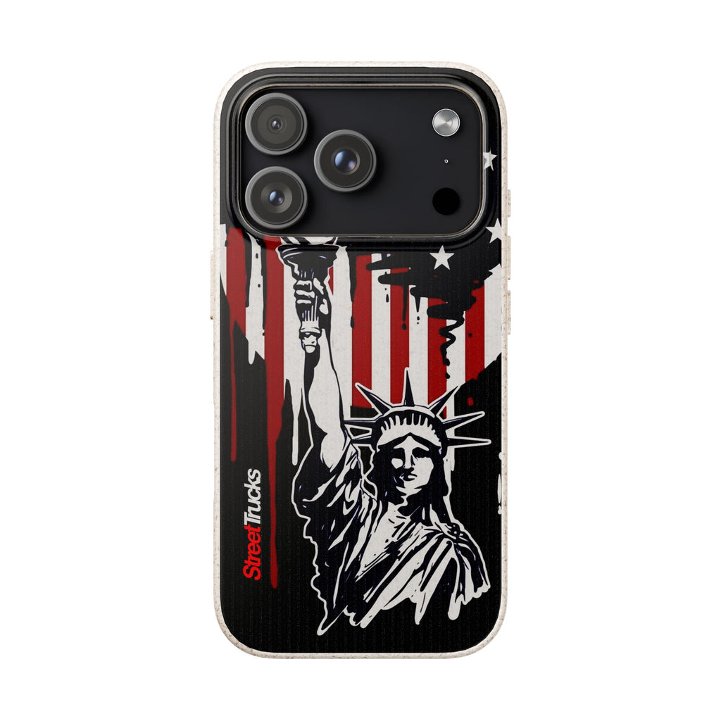 Street Trucks Biodegradable Case Statue of Liberty with Distressed American Flag phone case