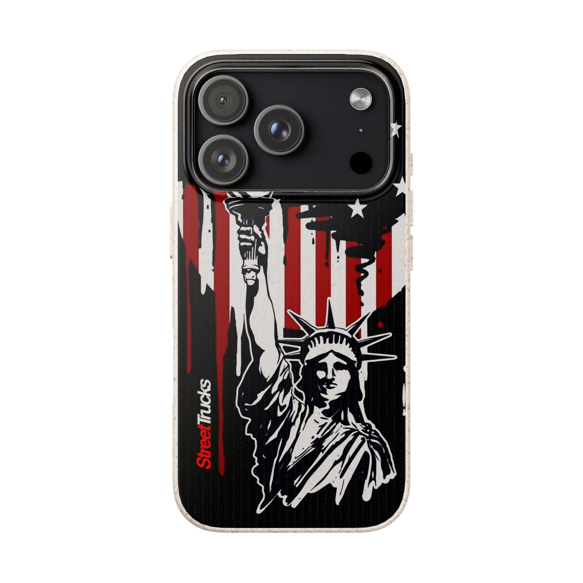 Street Trucks Biodegradable Case Statue of Liberty with Distressed American Flag phone case