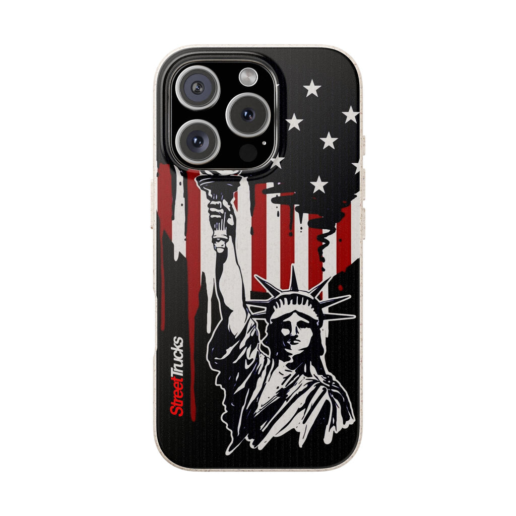 Street Trucks Biodegradable Case Statue of Liberty with Distressed American Flag phone case