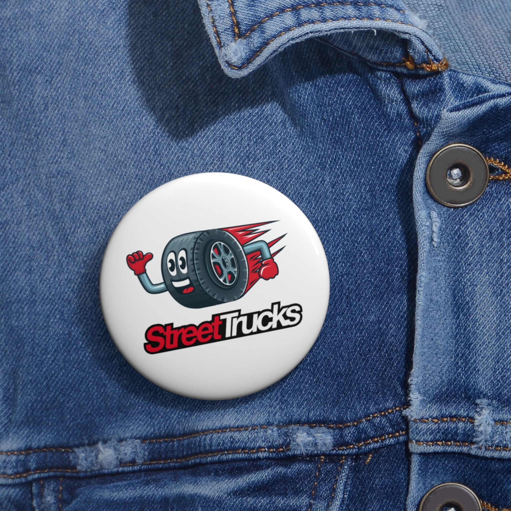 Custom Street Trucks Pin Buttons - Fun Tire Design for Auto Enthusiasts