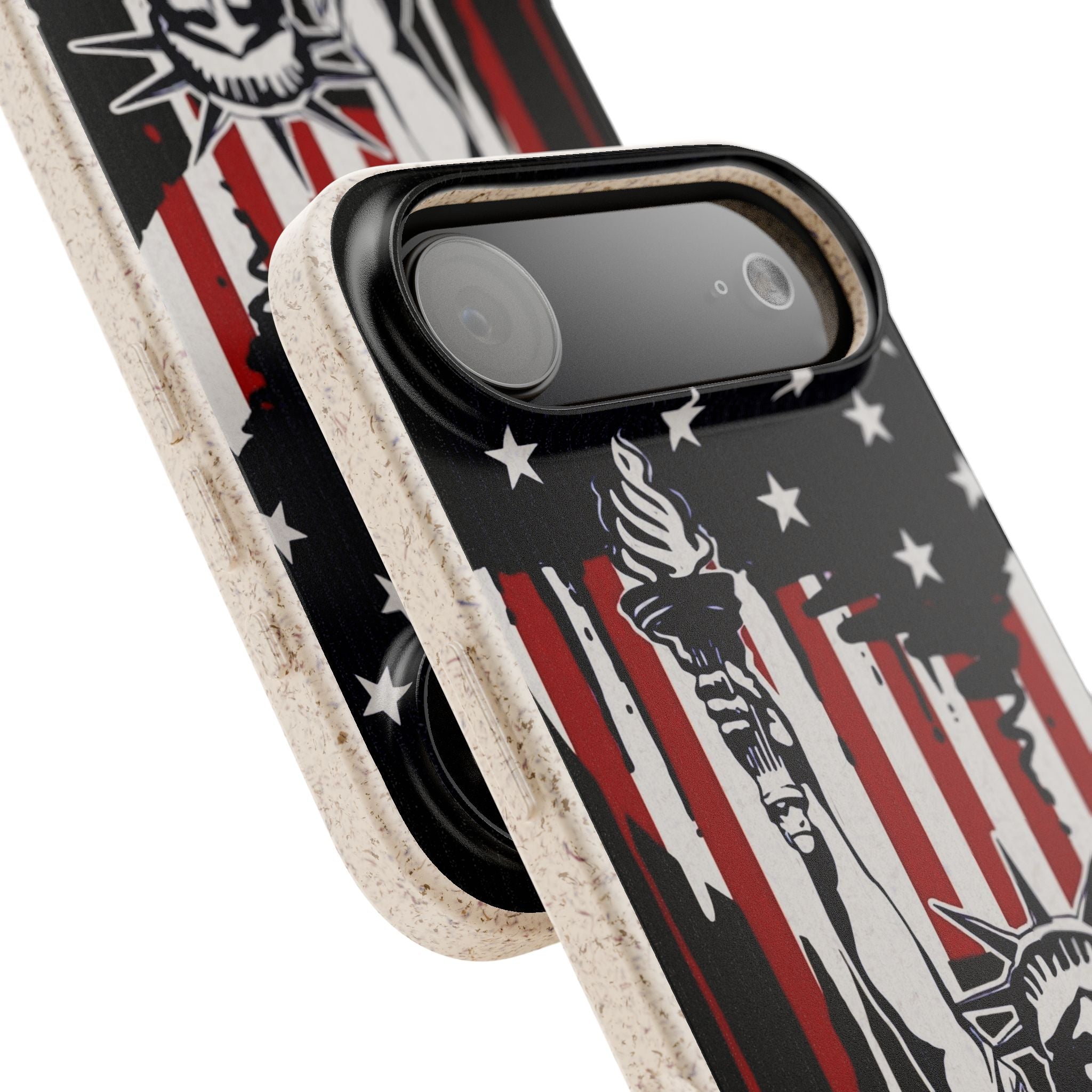 Street Trucks Biodegradable Case Statue of Liberty with Distressed American Flag phone case