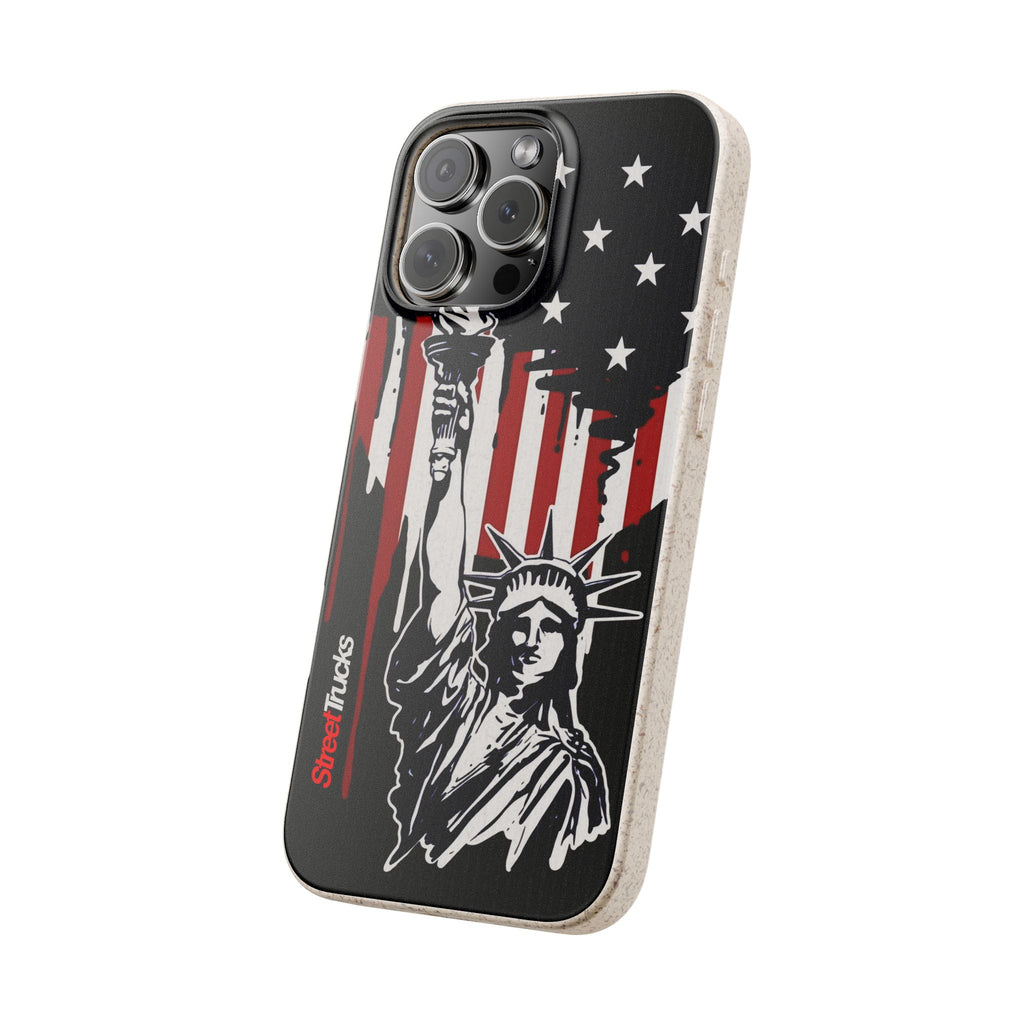 Street Trucks Biodegradable Case Statue of Liberty with Distressed American Flag phone case