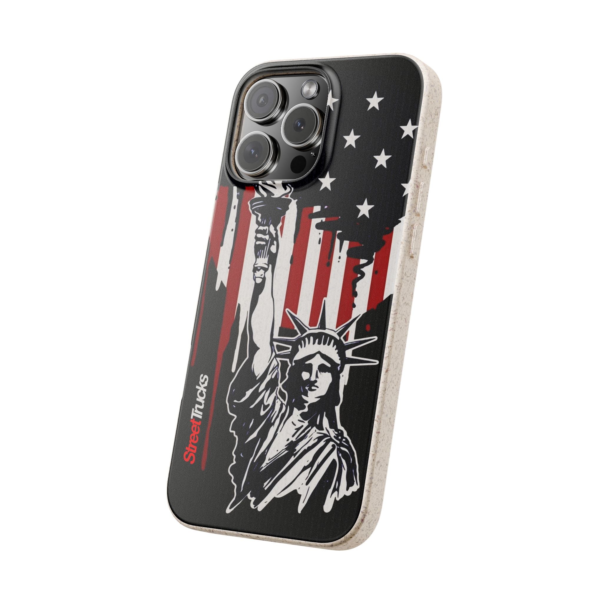 Street Trucks Biodegradable Case Statue of Liberty with Distressed American Flag phone case