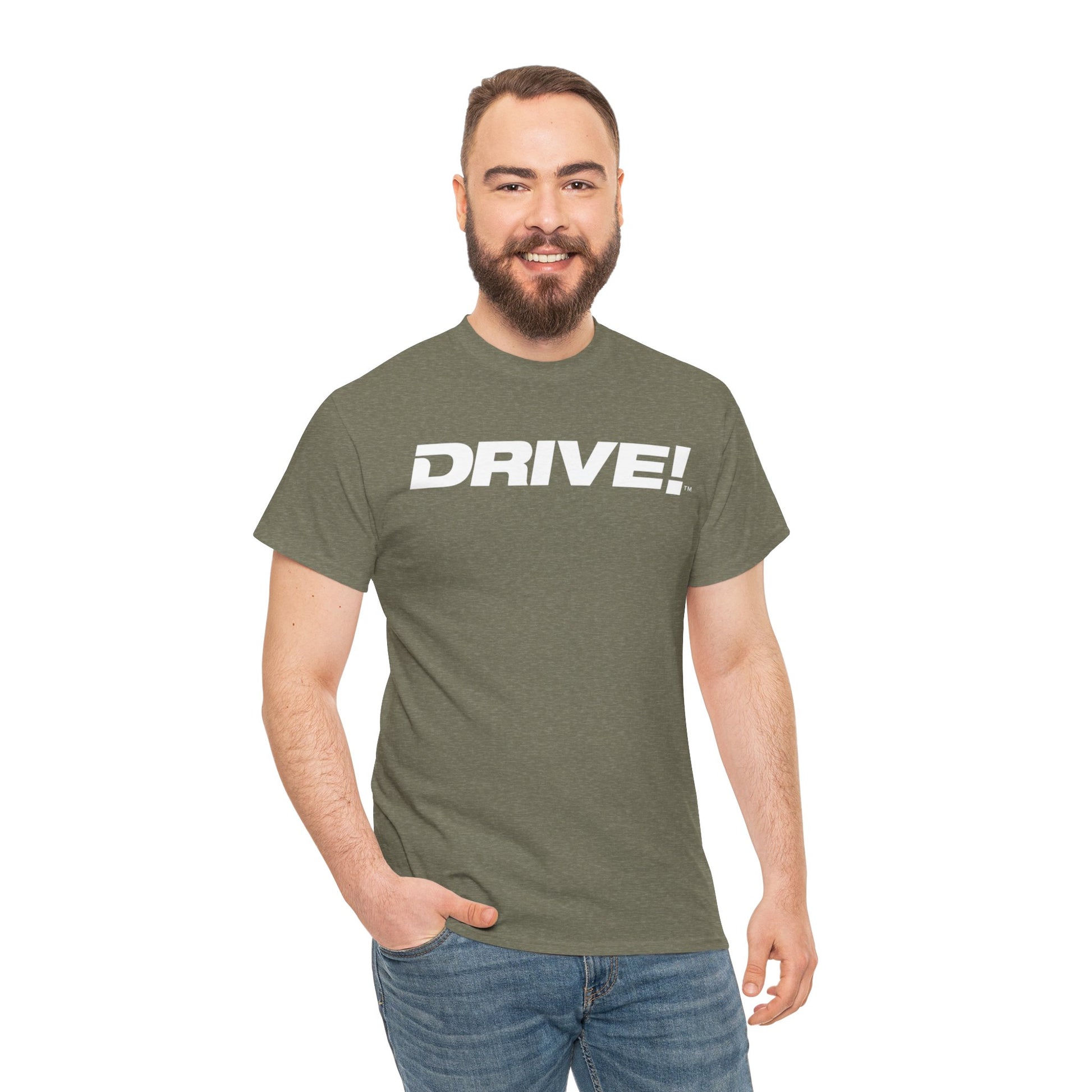 Drive Magazine Tee Unisex Cotton Heather Military Green T-Shirt