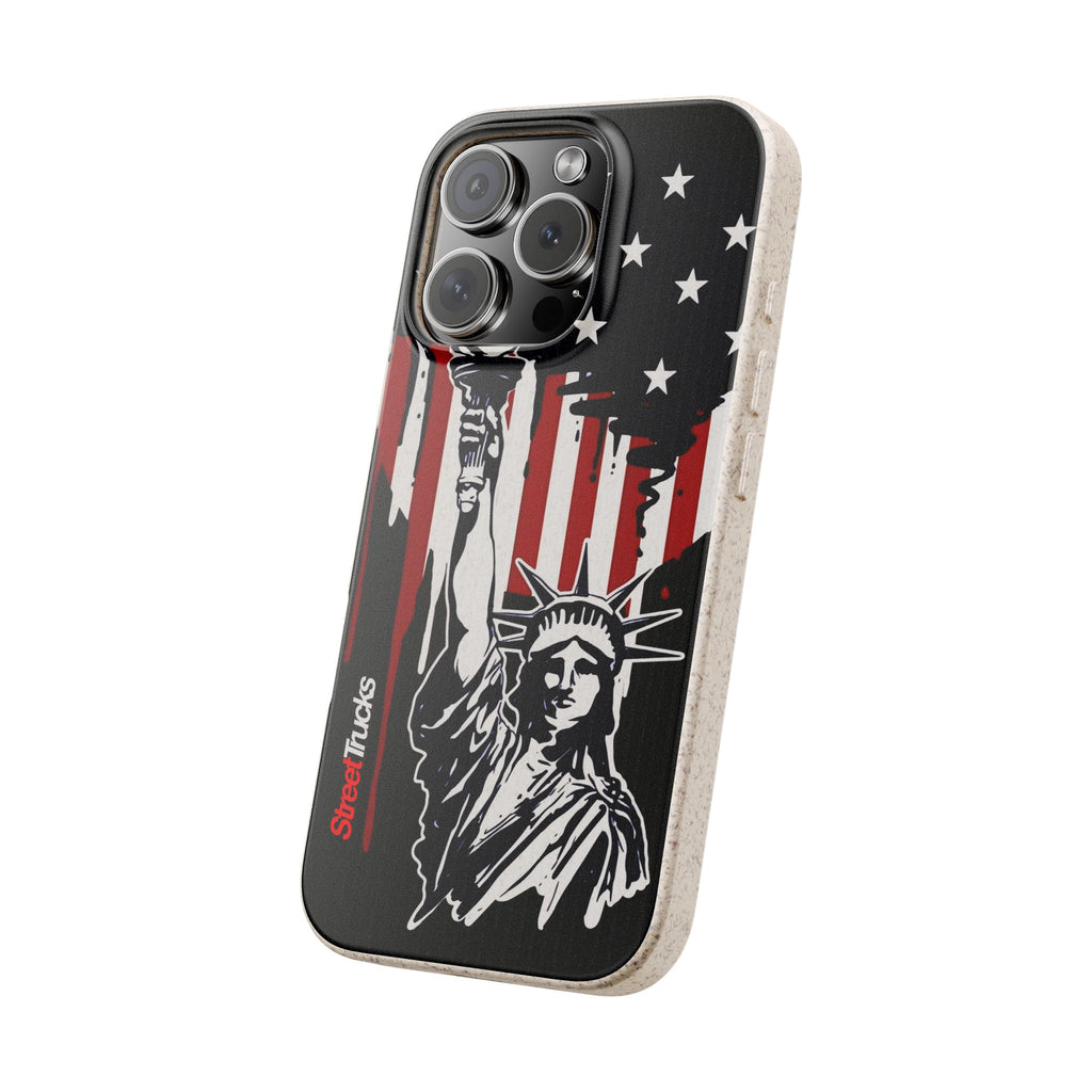 Street Trucks Biodegradable Case Statue of Liberty with Distressed American Flag phone case