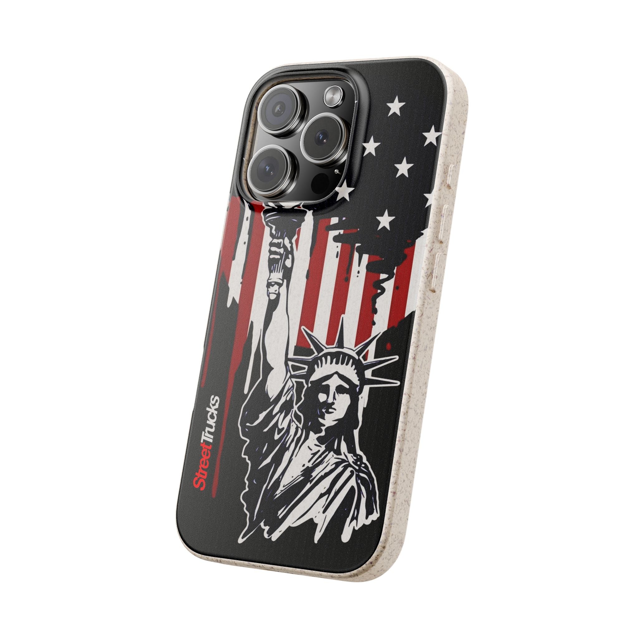 Street Trucks Biodegradable Case Statue of Liberty with Distressed American Flag phone case